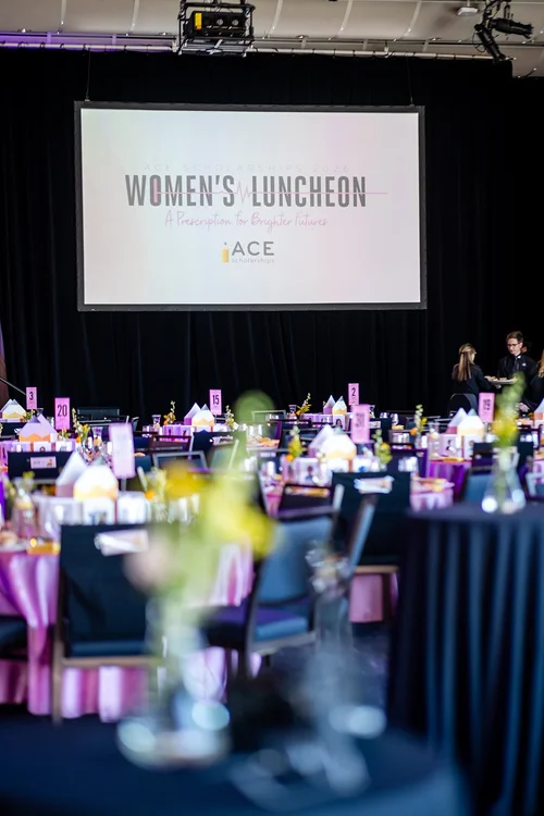 Table setup and details before a luncheon at the Seawell Ballroom, Denver