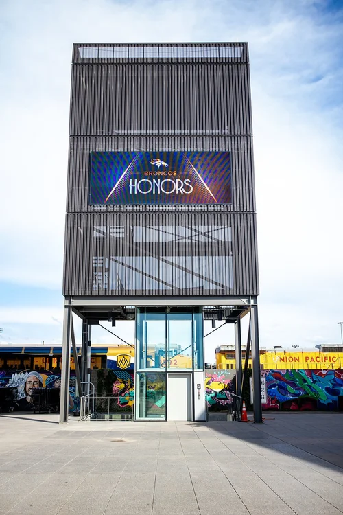 Mission Ballroom exterior with Broncos Honors sign Denver Colorado event photography